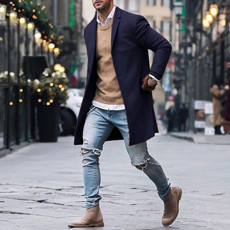 Winter Long Classic Overcoat Solid Slim Fit