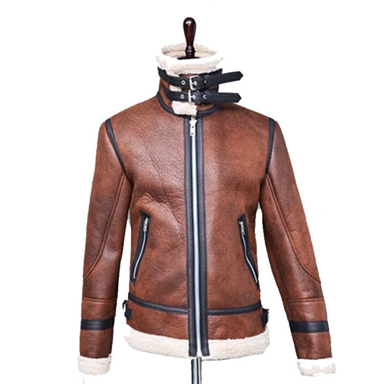 Highneck Warm Fur Liner Lapel Leather Zipper