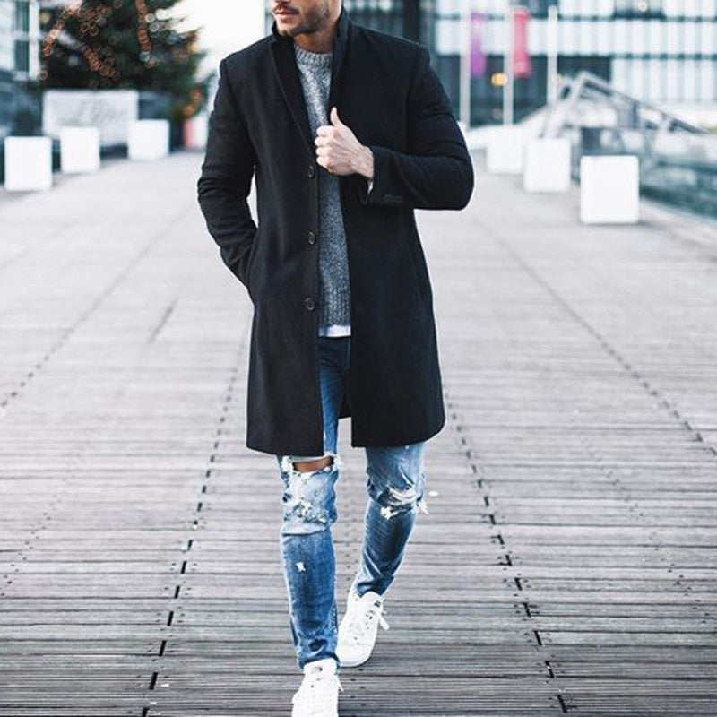 Winter Long Classic Overcoat Solid Slim Fit