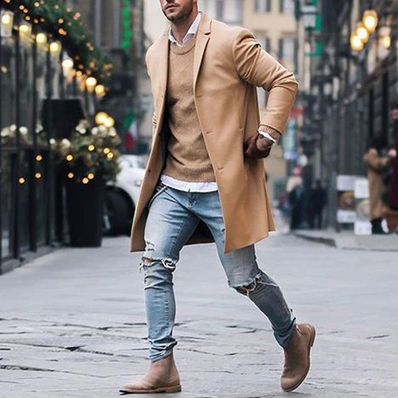 Winter Long Classic Overcoat Solid Slim Fit