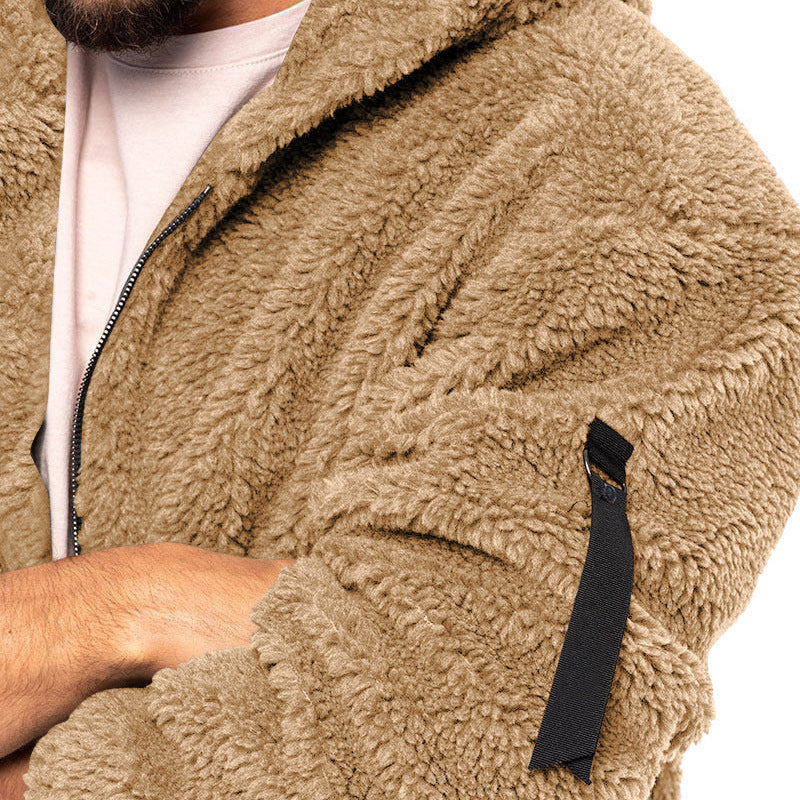 Double Sided Fleece Hooded Coat With Zipper Loose Casual