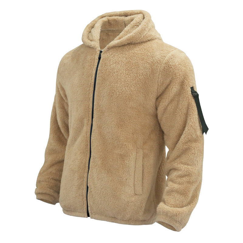 Double Sided Fleece Hooded Coat With Zipper Loose Casual