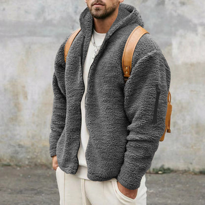 Double Sided Fleece Hooded Coat With Zipper Loose Casual