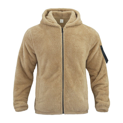 Double Sided Fleece Hooded Coat With Zipper Loose Casual